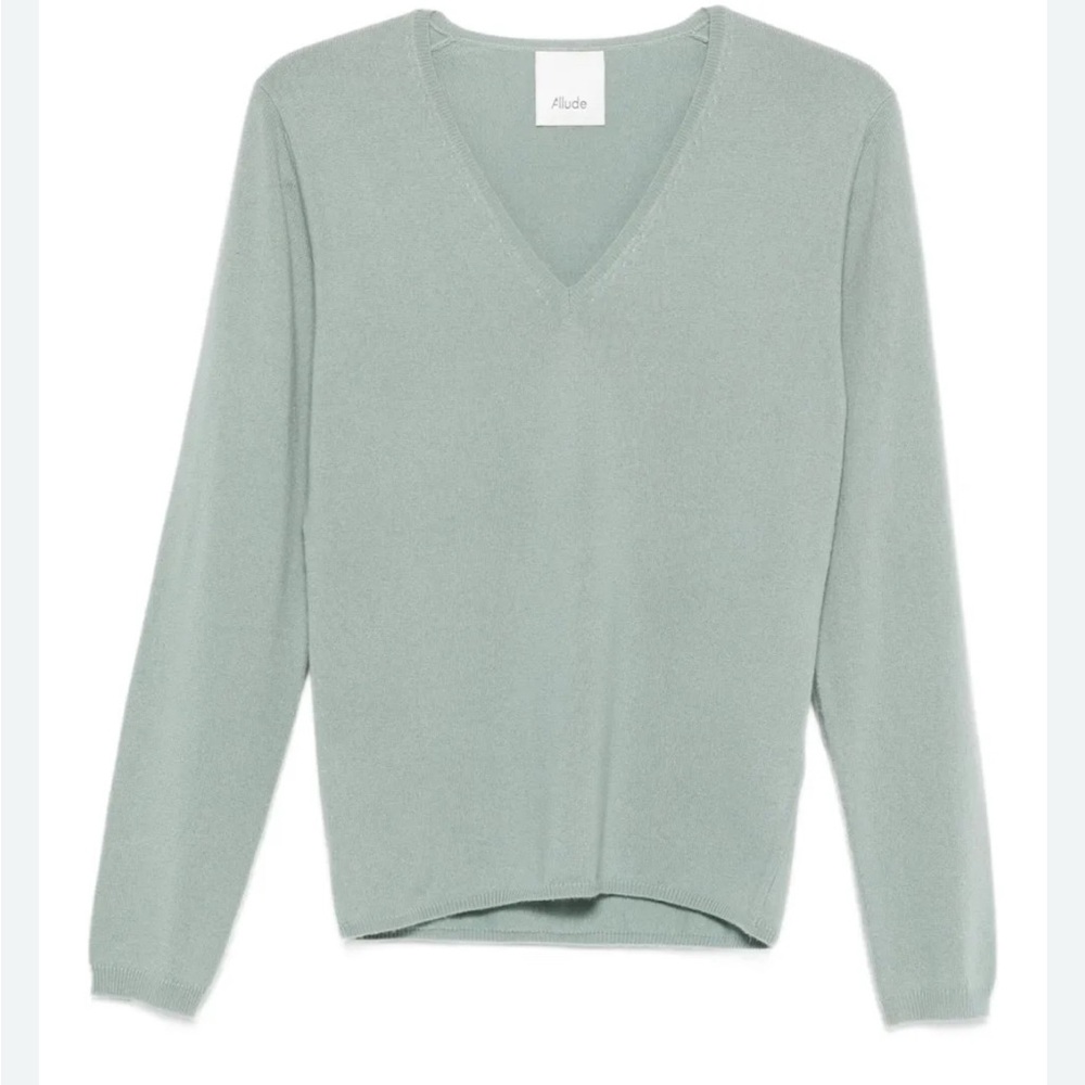 Allude 100% Cashmere V-Neck Luxurious Sweater Soft Blue/Green Women's XL‎ EUC
